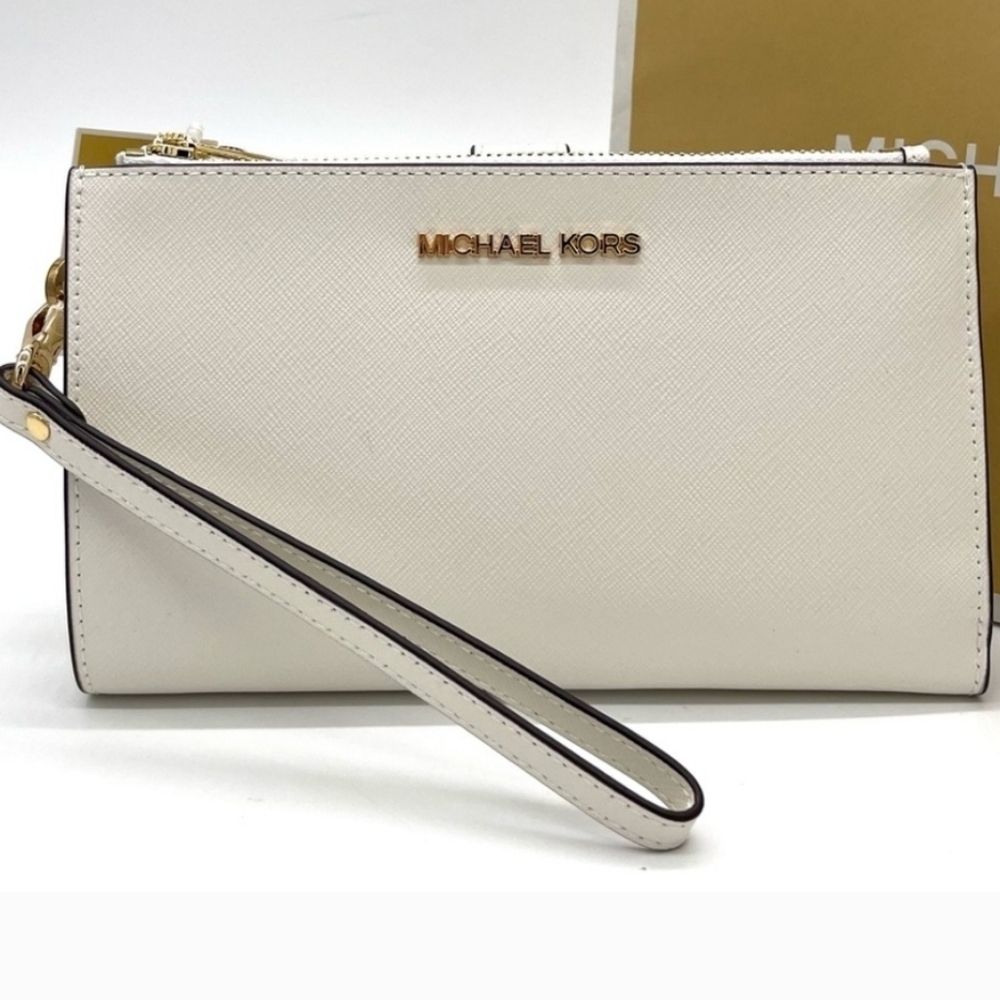 Michael Kors Cream Wristlet Clutch with Gold Hardware